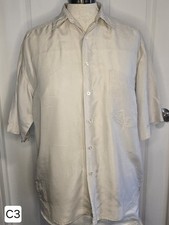 Vintage 100 Silk Shirt Beige Short Sleeve Button Up Pocket Fenn Write  Manson