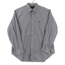 Ralph Lauren Shirt Mens Large Blue Striped Long Sleeve Button Down Pony Classic