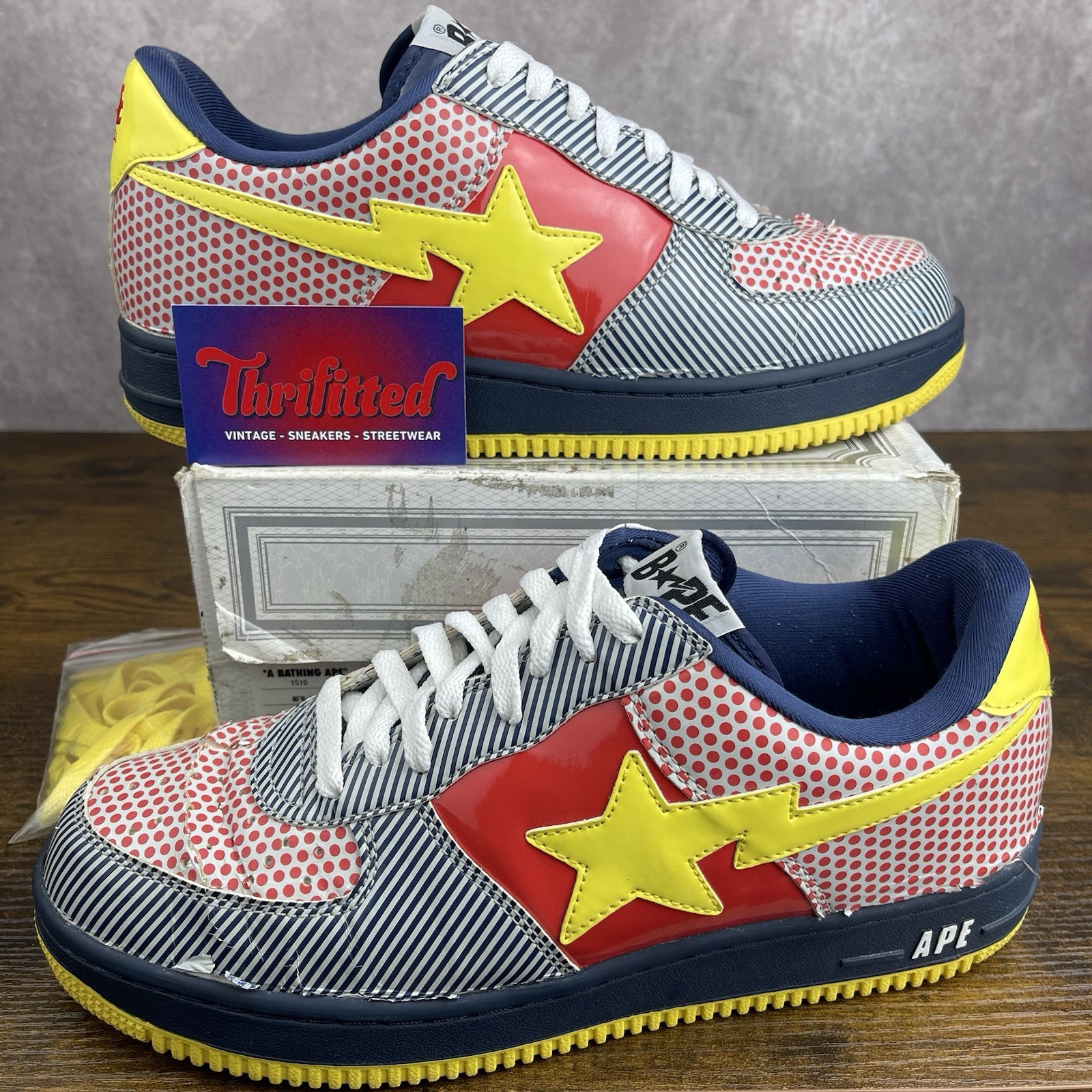 A Bathing Ape Bapesta Navy Yellow Red Multicolor Dots  display picture 3