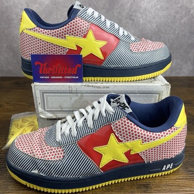 A Bathing Ape Bapesta Navy Yellow Red Multicolor Dots & Stripes Size 11 Men Shoe
