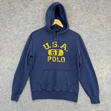 Polo Ralph Lauren USA 65 Hoodie Sweatshirt Mens Small Navy Blue Graphic Fleece