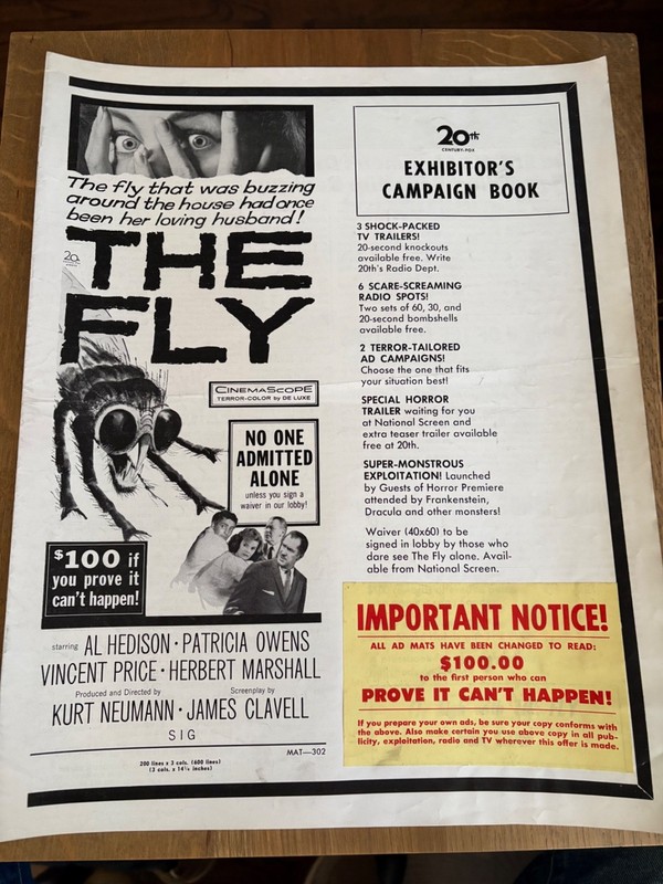 THE FLY  1958  Pressbook. Vincent Price