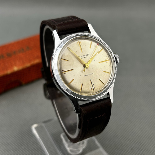 Ingersoll Mens Watch Manual Winding Vintage Silver S.Steel Brown Leather Boxed - Picture 6 of 24