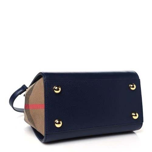 Burberry Calfskin Mega Check Mini Banwell Tote Dark Canvas Blue - Picture 10 of 11
