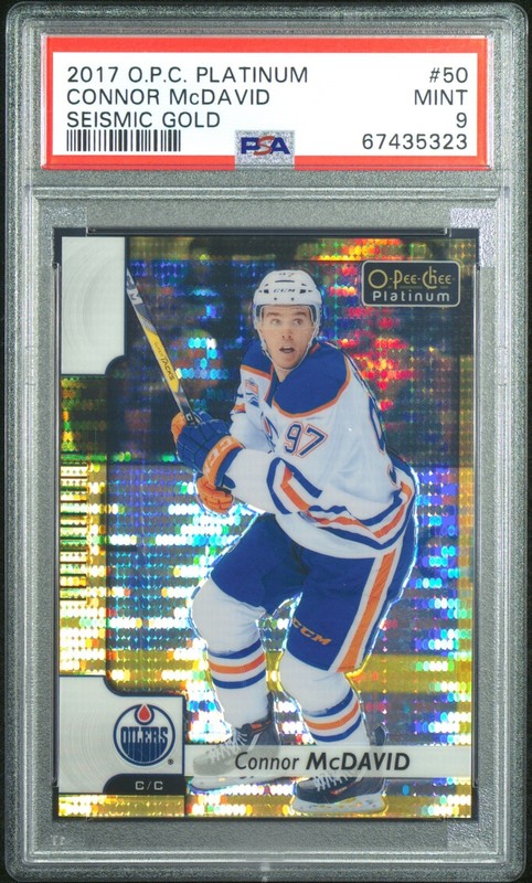 2017-18 O-Pee-Chee OPC Platinum #50 Connor McDavid Seismic Gold /50 Mint PSA 9
