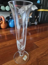 Vintage Studio Nova Poland Rosegarden Etched Flower Roses Crystal Footed Vase 