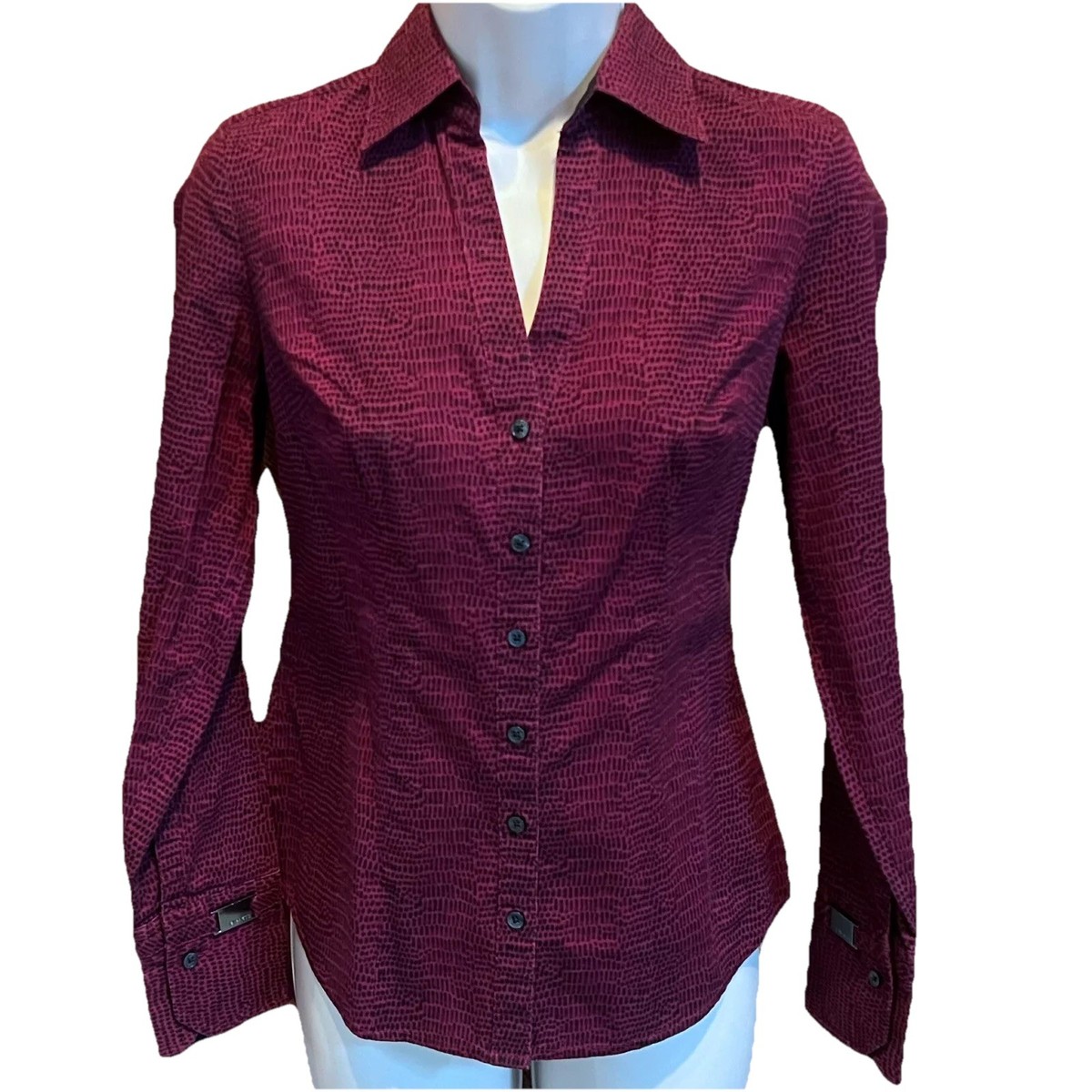 express purple dress shirt Express animal print button down long sleeve stretch dress shirt xs purple  black
