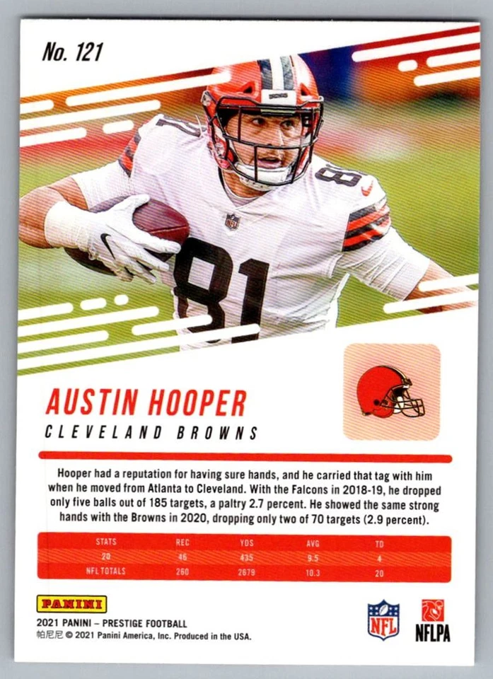 2021 Panini Prestige Austin Hooper Cleveland Browns #121 - Image 2 of 2