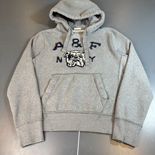 VTG Y2K Abercrombie  Fitch Hoodie Large Grey Heavyweight Distressed Bulldog NY