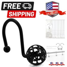 Black Shower Curtain Hooks Rings, Metal Shower Hooks for Shower Curtain  Lin...