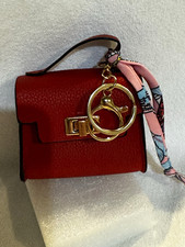 CH01 - Red Mini Handbag Charm Keychain Detachable Gold Tone Key Ring Pink Scarf
