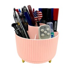 Pink 360° Rotating Makeup Brush & Pencil Holder, Desk Organizer with 5 Compar...