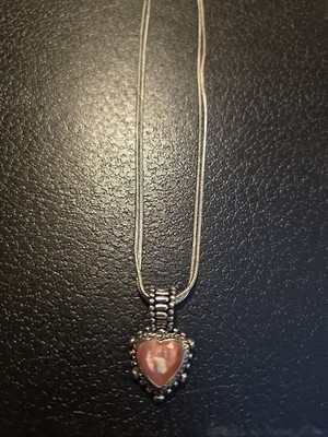 VTG Designer Unsigned Pink Moonglow Hearts Silver Pendant Necklace