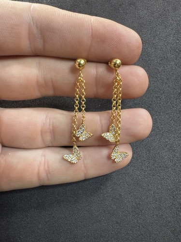 3 g Sterling Silber 925 Gold Waschung CZ Schmetterling Ohrhänger Schmuck Konvolut U