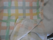 VINTAGE PLAID CHECKED CREAM OFF WHITE PASTEL BABY LOVEY BLANKET 30X40 MADE USA