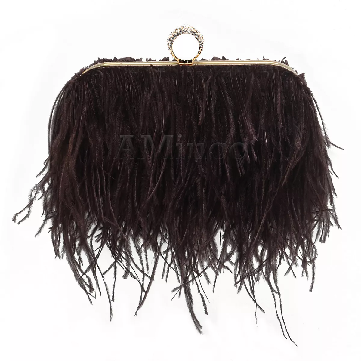 Black Ostrich Feather Purse, Ostrich Feather Evening Bag, Ostrich