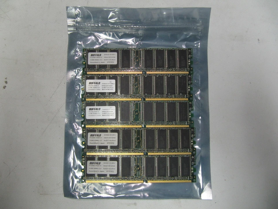 (LOT OF 5) Buffalo DDR1 RAM 512MB PC-3200 400MHz DD4333-S512MDJ - Image 2 of 4