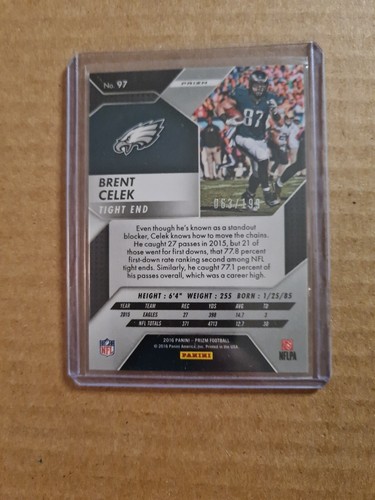 2016 Panini Prizm Prizms Light Blue #97 Brent Celek /199 - Picture 2 of 2