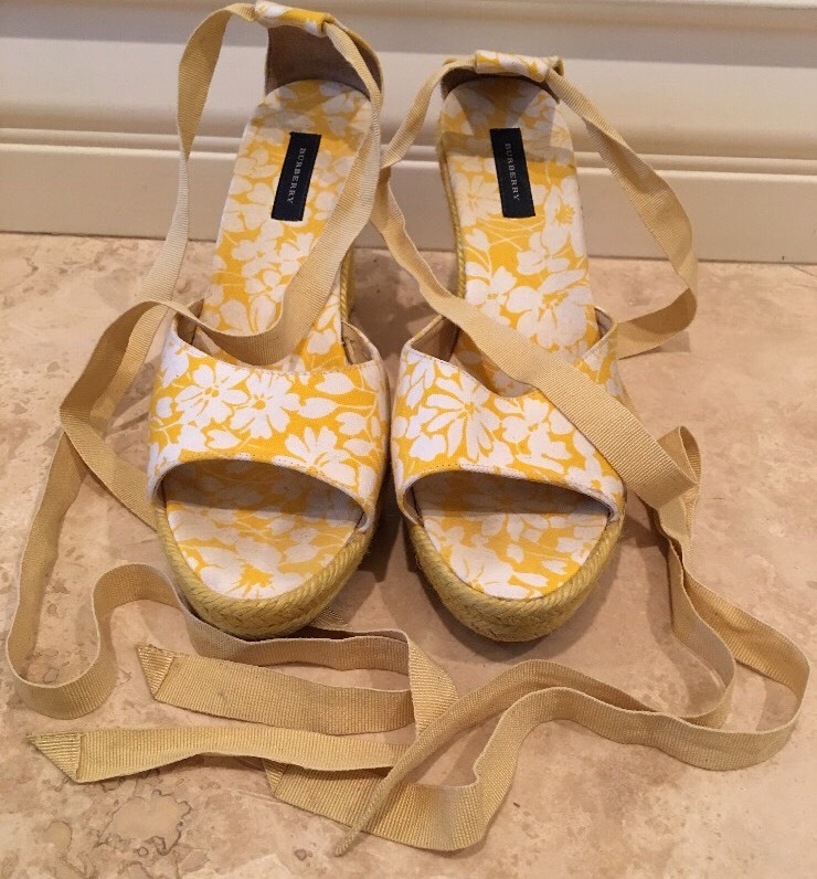 Burberry Amarillo blancoo Lona Alpargata Cuña al de Tobillo Lazo de la cinta de al RAFIA 41EU 10.5M 16d541 Burberry Amarillo blancoo Lona Alpargata Cuña al de Tobillo Lazo de la cinta de al RAFIA 41EU 10.5M 16d541