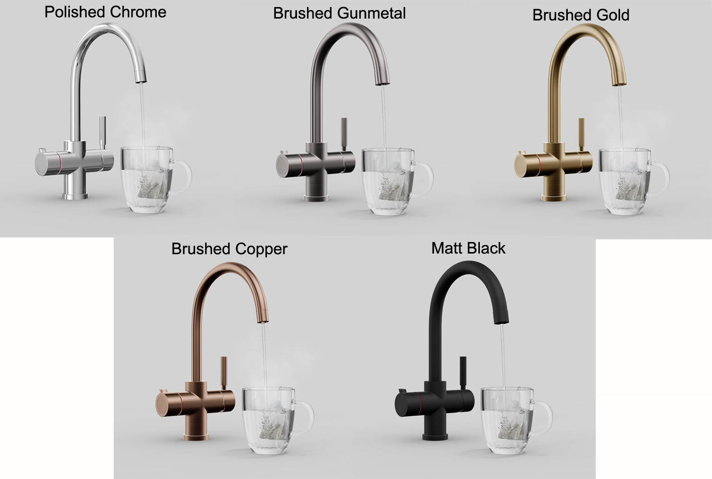 Details zu Instanti by Fohen Instant Boiling Water Tap Iberia Brushed Gunmetal 3 in 1 Tap Billig HEISS