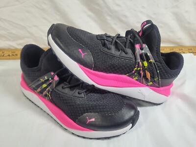 Puma Pacer Future Splatter Neon Sneakers Little Girls 2C 388287-01 Black Pink