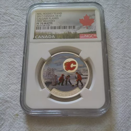 2017 CANADA NGC PF 70 MATTE 1/2 oz Silver CALGARY FLAMES - NHL HOCKEY TEAMS -