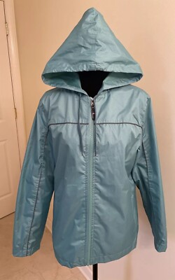 I5 Apparel Rain/Wind Jacket Women Small Full Zip Long Sleeves Attached Hood
