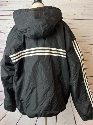Adidas Reversible Coat Mens size Large Vintage 90s Trefoil Hooded Nylon 3 Stripe - Picture 3 of 12