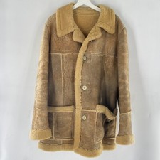 VTG Rugged Real Sheepskin Shearling Fur Jacket Coat Marlboro Man w TEARS Sz M 42