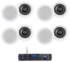 Rockville Rock Zone 8 Channel Multi Room Receiver 8 6.5" White Ceiling Speakers