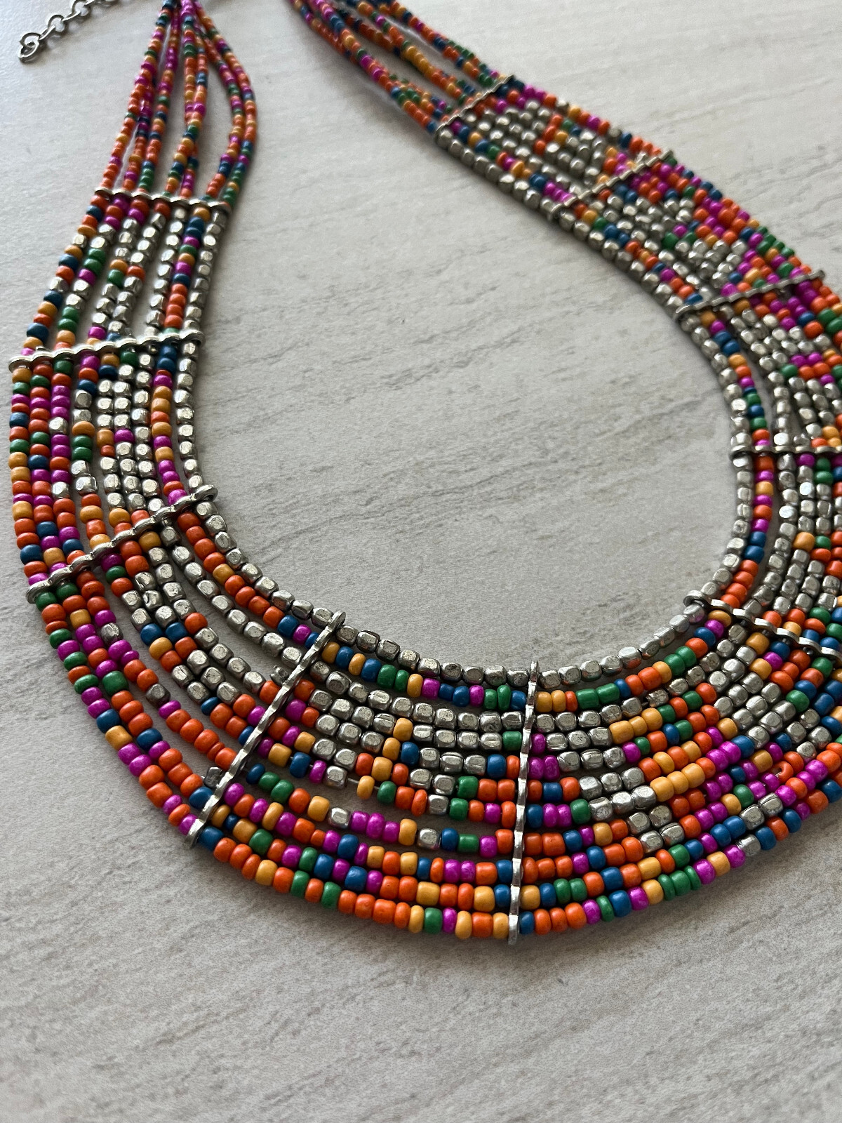 Multicolor Multilayer Seed Bead Bib Necklace - image 3
