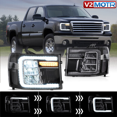 VLAND LED Head Lights w/Sequential & Start-Up For 2007-13 GMC Sierra 1500 2500HD