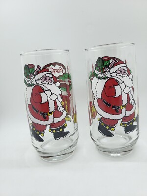 VTG Coca Cola 1994 McCrory Stores Drinking Glass Santa Claus LOOK NEW set of 2