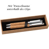 Metallschreibset Mit Gravur / Mit Kork Ummantelung / Kugelschreiber + Rollerball