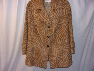 Escada Tan on Tan Zebra Stripe Angora /Wool Coat 42 Beautiful Coat VGC