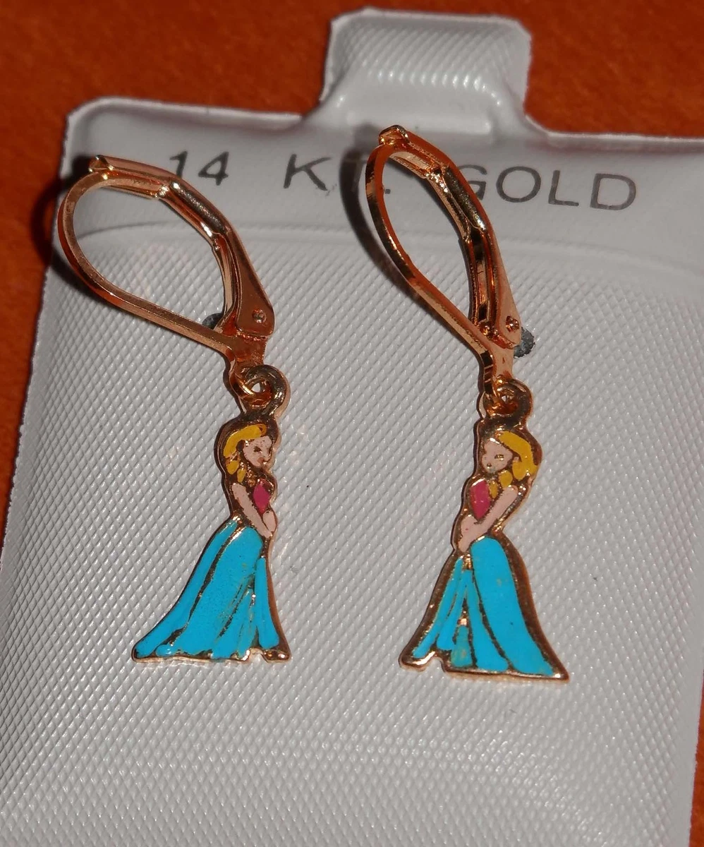 14K Gold Filled FROZEN Princess Elsa Anna hanging Earrings Teenager Children