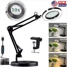 10x Magnifying Glass Desk Light Magnifier LED Lamp Reading Lamp With Base& Clamp