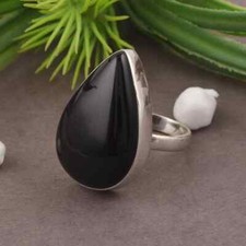 Solid 925 Sterling Silver Natural Pear Black Onyx Ring Jewelry Gift For Her J 28