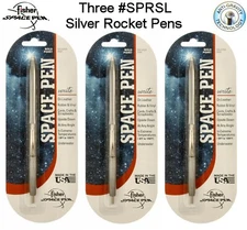 Three (3) Fisher Space Pen #SR80SL / Silver Rocket Pens with Silver Ink