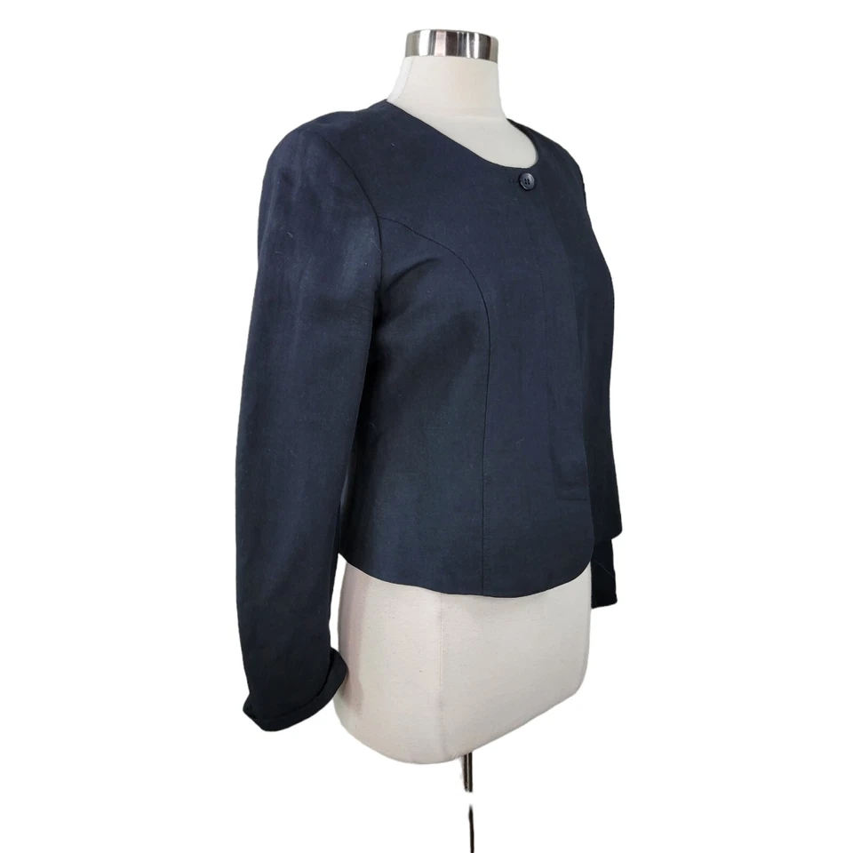 Chaqueta Blazer Casual Esquina Lino Talla 10 Carrera Mujer Negro Negocios Corto Foto 3 de 4