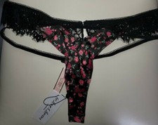 Victoria's Secret For Love  Lemons Melrose Thong Panty L Black New Tags NWT