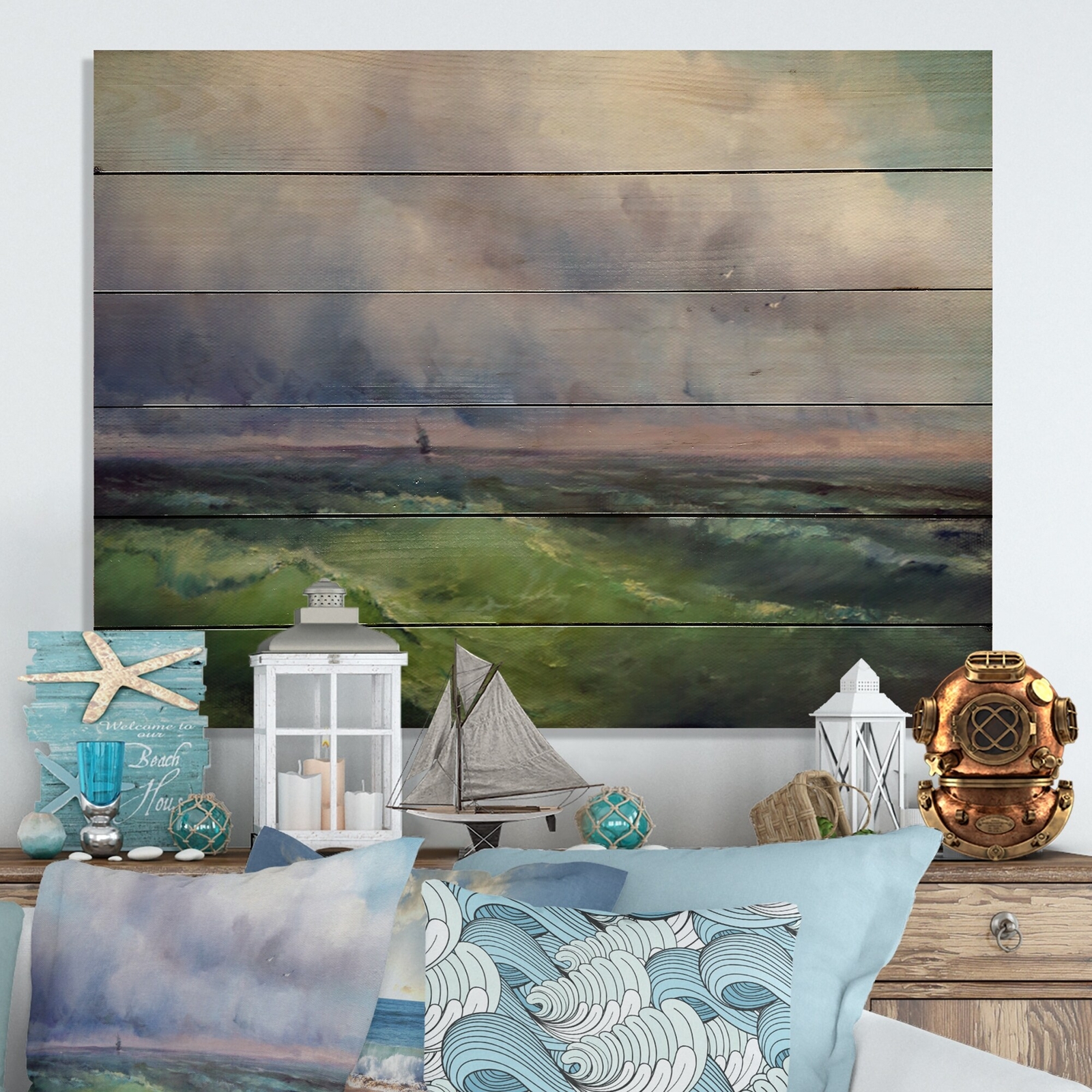 Designart 'Magical Green Waves' Nautical & Coastal Wood Wall