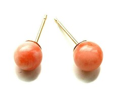  9ct Yellow Gold 5mm Natural Coral Ball Stud Earrings, UK MADE, BOXED