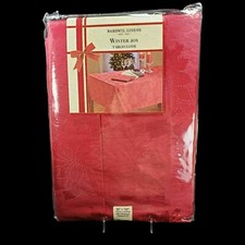 Christmas Poinsettia Tablecloth Red Winter Joy 60x102 Fabric Bardwil Linens New