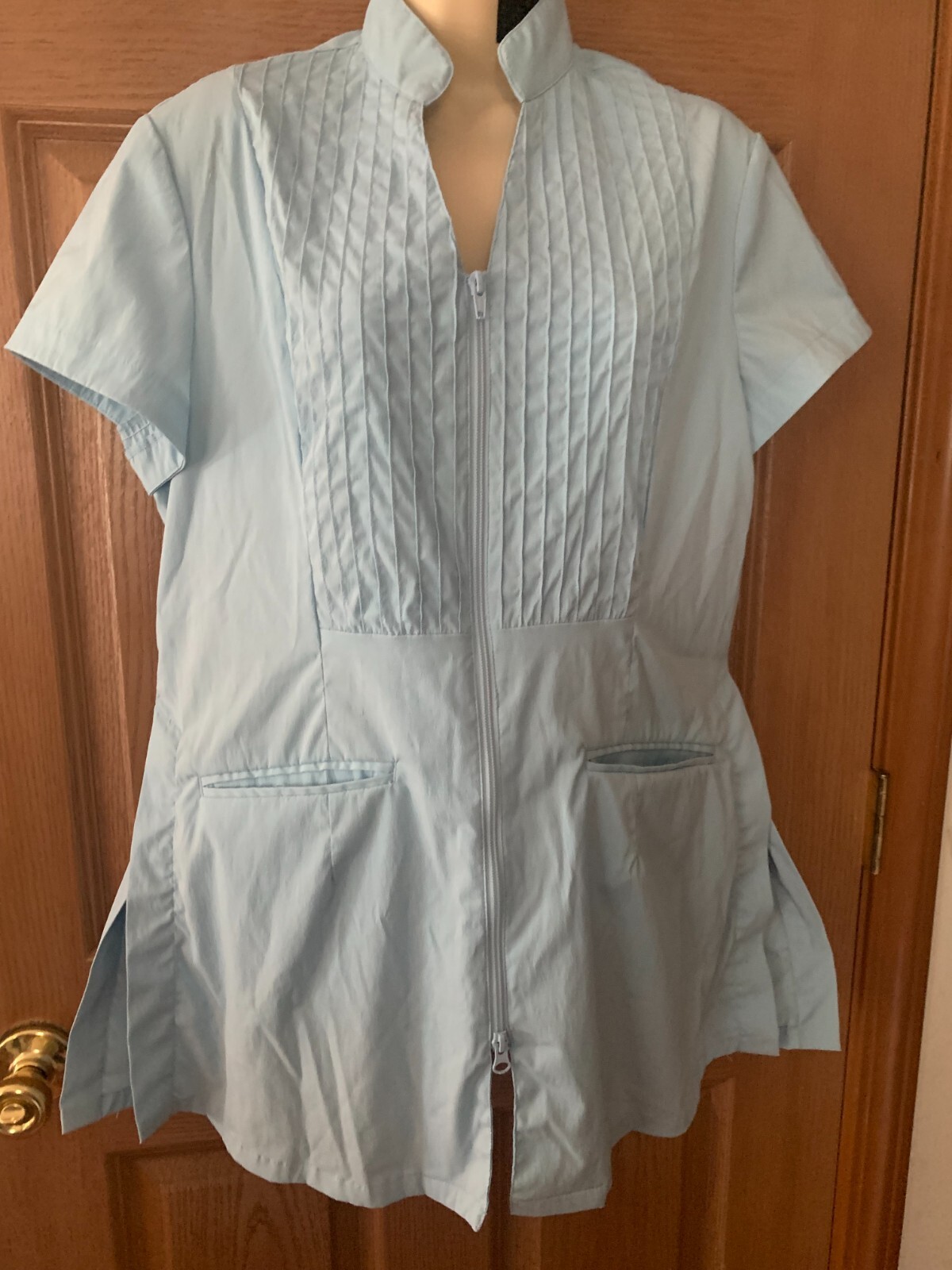 NOEL ASMAR Women’s Blue Dual Zip W/Pockets Scrubs Nurse Uniform Jacket