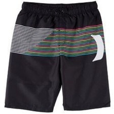 Hurley Boys 7 Black Neon Stripe Logo Trunks Board Shorts Beach Summer Swim