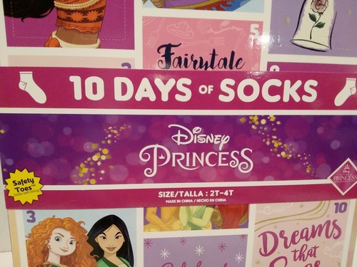 Disney Princess Girls 10 Days of Socks Size 2T-4T Quarter Socks With Lining - Picture 2 of 9