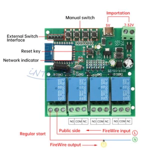 4 Module d'interrupteur de relais de canaux Tuya Smart WIFI Relais de télécommande 2.4GHz 433MHz