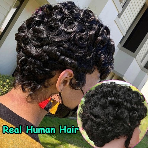 Short Pixie Cut Wigs Spiral Curly 100% Human Hair Wigs Afro Curly Wig for Women - Picture 2 of 11
