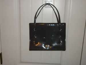gray patent leather purse